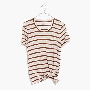Madewell Cotton Knot-Front T-shirt in Myers Stripe pink brown XS